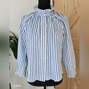 VERONICA BEARD JEANS size XS Blue N White Striped Women's Button-up Cotton Shirt